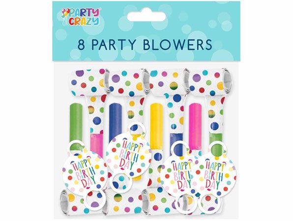 Party Crazy - Happy Birthday 8 Pack Party Blowers