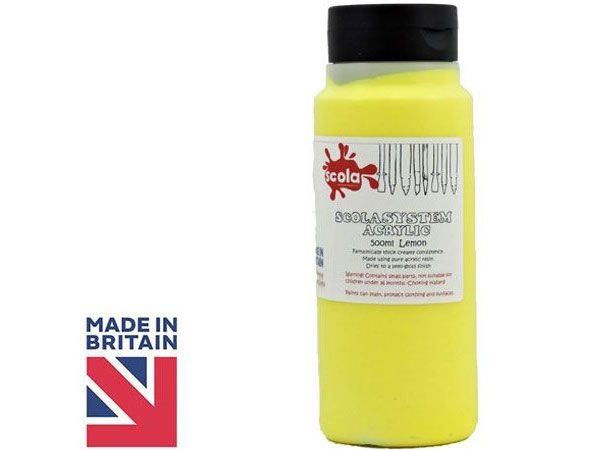 SCOLA - Acrylic 500ml Artists Paint - Lemon... UK Produced
