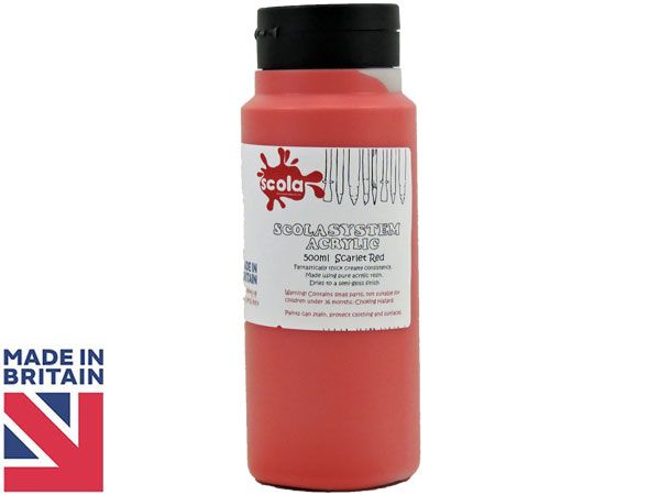 SCOLA - Acrylic 500ml Artists Paint - Scarlet Red... UK Produced