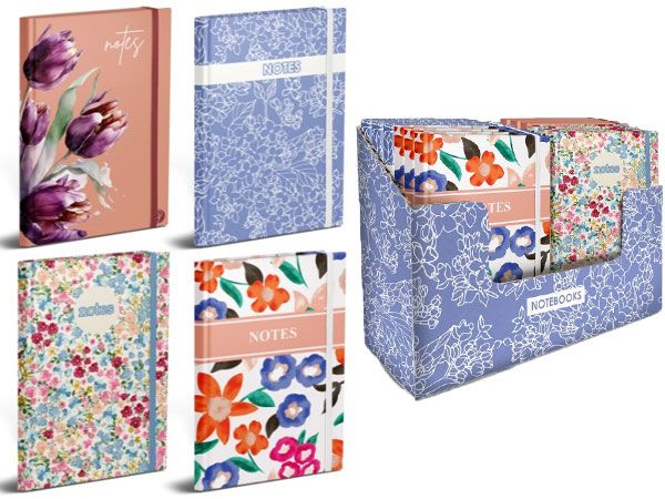 Display Of 24x A6 Floral Notebooks In 4 Assorted Designs