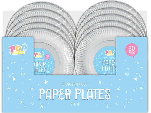 30pk White Paper Plates - 23cm
