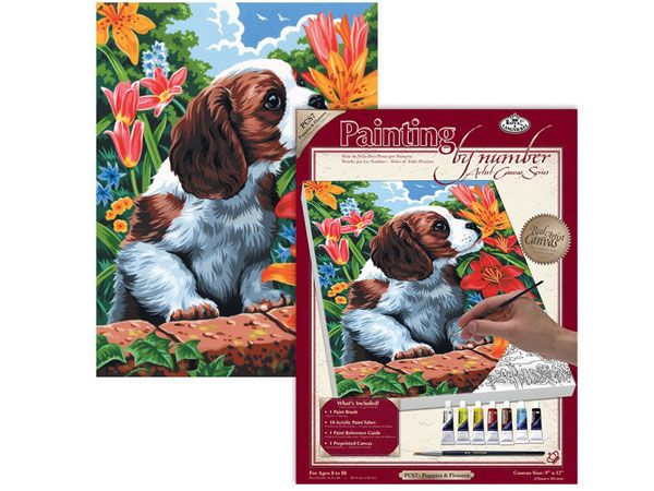 Royal and Langnickel- Standard Paint By Numbers Canvas, Puppy & Flowers