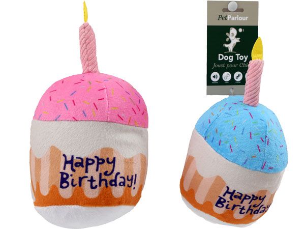 Pet Parlour -  'Happy Birthday' Plus Squeaky Birthday Cake Dog Toy, Assorted