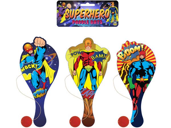 24x Superhero Wooden Paddle / Biff Bats