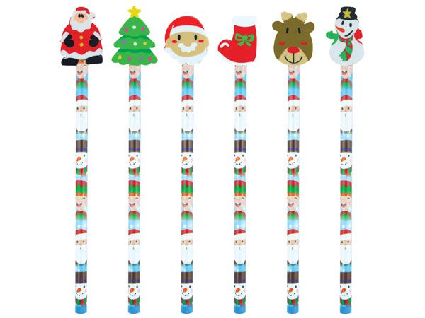 Eraser Topped Festive Christmas Pencil, Assorted Picked At Random