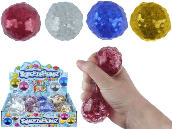 12x Glitter Squeeze Stress Balls With Beads