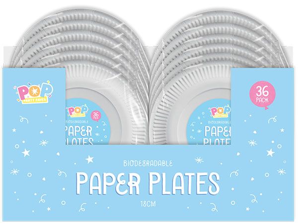 36pk White Paper Plates - 18cm