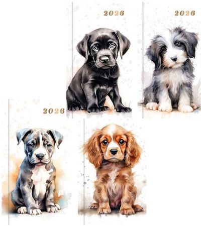 24x 2026 Slim Diary Week To View...Watercolour Dog Designs | 0339