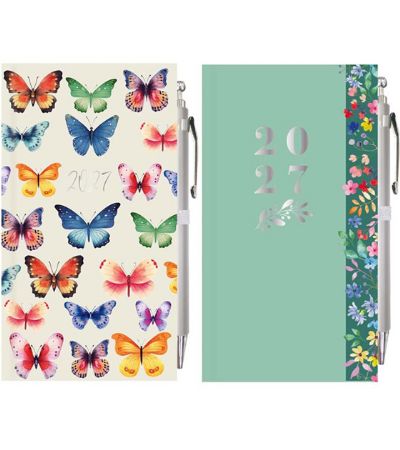 12x 2027 Slim Diary Week To View With Pen...Butterfly & Floral Designs