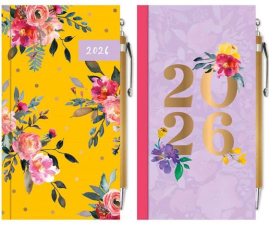 12x 2026 Slim Diary Week To View With Pen...Floral Designs | 0827