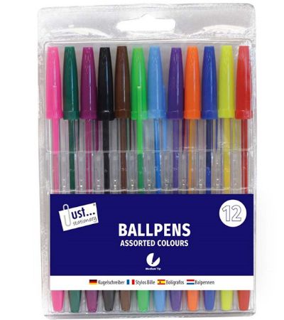Just Stationery 12 Multicoloured Ballpoint Pens