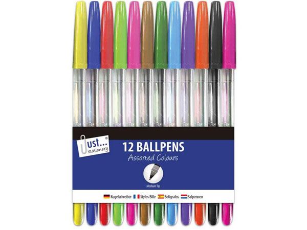 Just Stationery 12 Multicoloured Ballpoint Pens