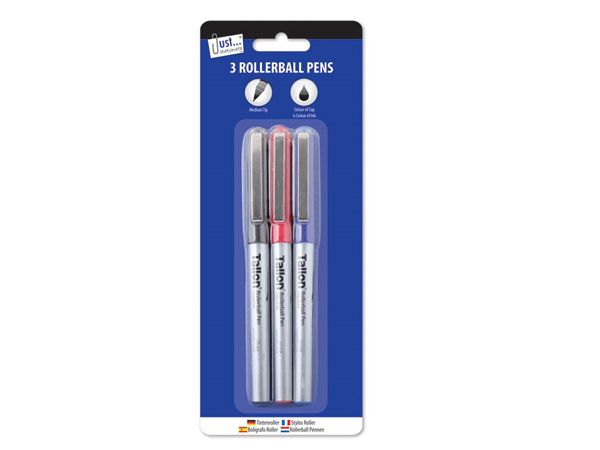 3pk Just Stationery Rollerball Pens 