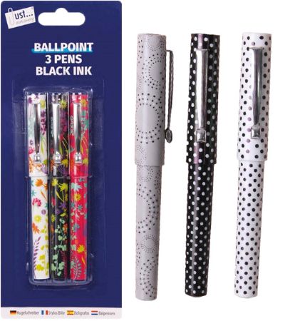 Just Stationery 3pk Ballpoint Pens With Designer Barrels