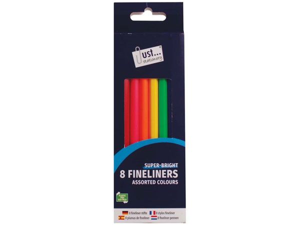 Just Stationery 8pk Fineliner Pens In Assorted Colours