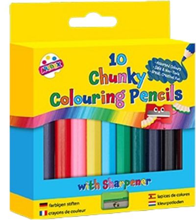 Art Box 10pk Chunky Colouring Pencils With FREE Sharpener
