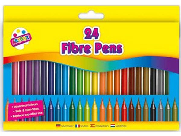 Artbox 24 Pack Fine Tip Fibre Colouring Pens | Bulk