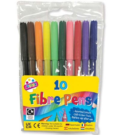 Wholesale colouring fibre pens | 10 Pack Felt Tips
