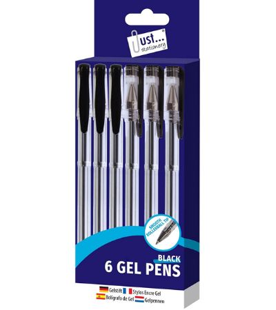 Just Stationery 6pk Black Gel Pens