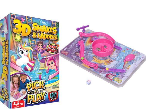 3D Magical Unicorn, Fairy & Mermaid Snakes & Ladders Game, by HTI Toys