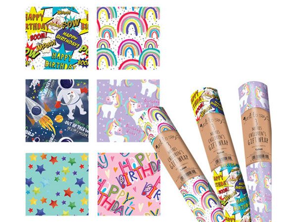 36 Rolls Of 3mtr Assorted Childrens Giftwrap, by Just To Say