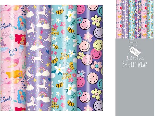 Just To Say - 36 Rolls of 3mtr Gift Wrap, Assorted Girls Designs