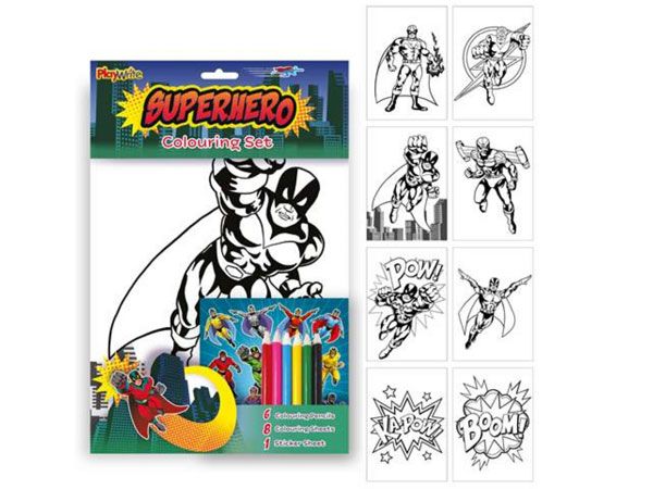 Superhero Colouring Set With Pencils And Stickers