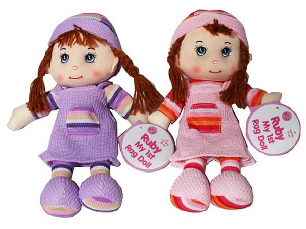 34cm Ruby Rag Doll In Knitted Dress, by A to Z Toys, Assorted Picked At Random