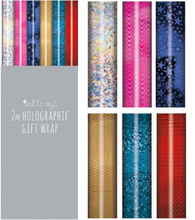 Just To Say - 36 Rolls of 2mtr Gift Wrap, Assorted Holographic Designs