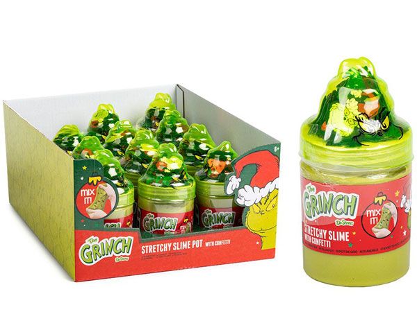 12x The Grinch Stretchy Slime Pots With Confetti In Counter Display