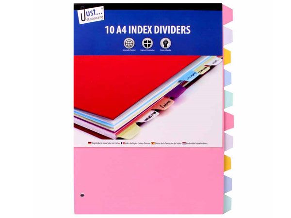 Just Stationery 10pk A4 Index Subject Dividers