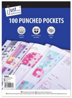 Just Stationery 100pk Clear A4 Punched Pockets