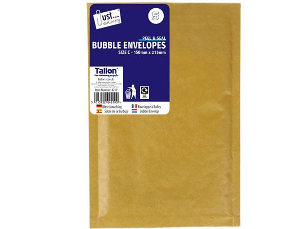 Just Stationery 5pk Bubble Padded Envelopes Size C