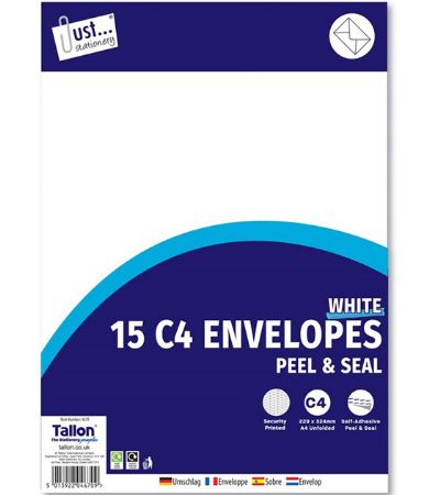 Just Stationery 15pk C4 White Peel And Seal Envelopes