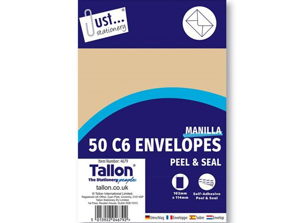 Just Stationery 50pk C6 Manila Peel And Seal Envelopes