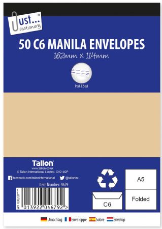 Just Stationery 50pk C6 Manila Peel And Seal Envelopes