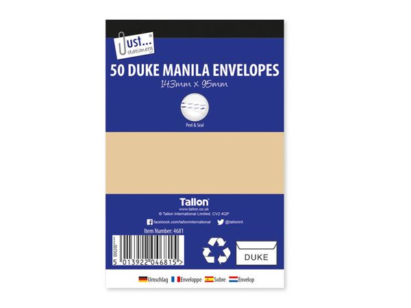 Just Stationery 50pk Duke Manila Envelopes Peel And Seal