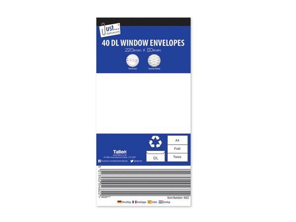 Just Stationery 40pk DL White Window Peel And Seal Envelopes 