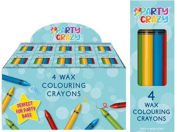 100x Party Crazy Wax Crayons 4 Pack, In Counter Display