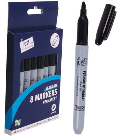 Just Stationery 8pk Black Permanent Markers