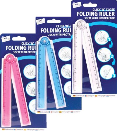 Just Stationery Clink 'N' Close Folding Ruler In Assorted Colours
