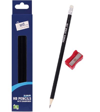 Just Stationery 10pk HB Pencils With Sharpener | 6346