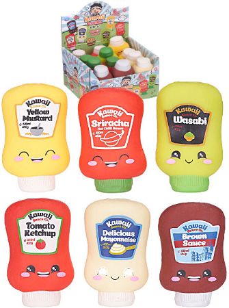 12x Kawaii Squishy Squeezy Sauce Bottles In Counter Display