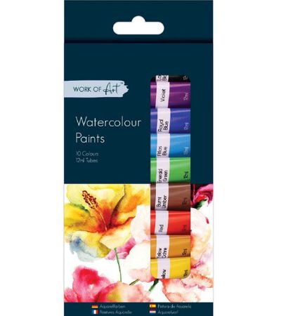 Work Of Art - 10 Colour Watercolour Paints, Large 12ml Tubes | 6744