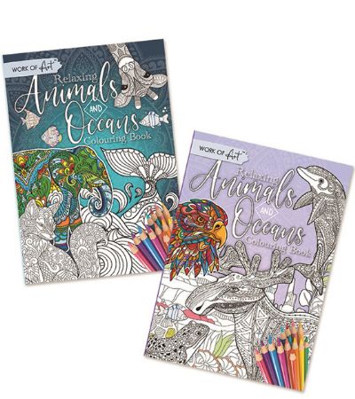 12 x Work Of Art Colour A4 Therapy Colouring Book... Animals And Oceans