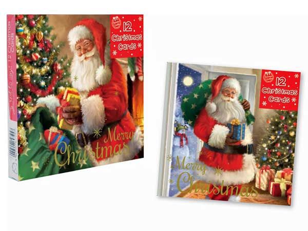 12pk Square Christmas Cards - Trad Santa Designs