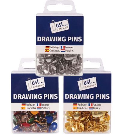 12x Just Stationery Assorted 120pk Drawing Pins | 9193