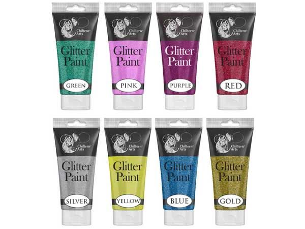 8 Assorted Tubes Of 120ml Glitter Paint, by Chiltern Arts zzz