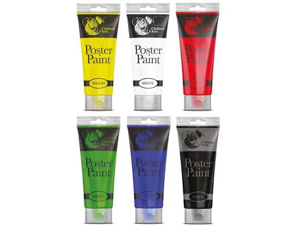 6 Assorted Tubes Of 120ml Poster Paint, by Chiltern Arts zzz