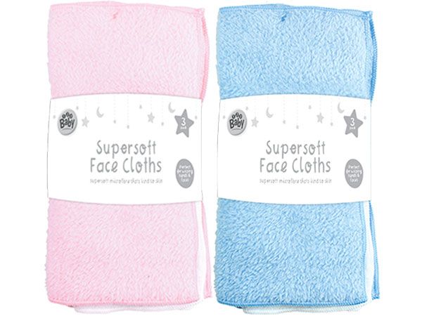 123 Baby - 3pk Supersoft Baby Face Cloths, Assorted Picked At Random